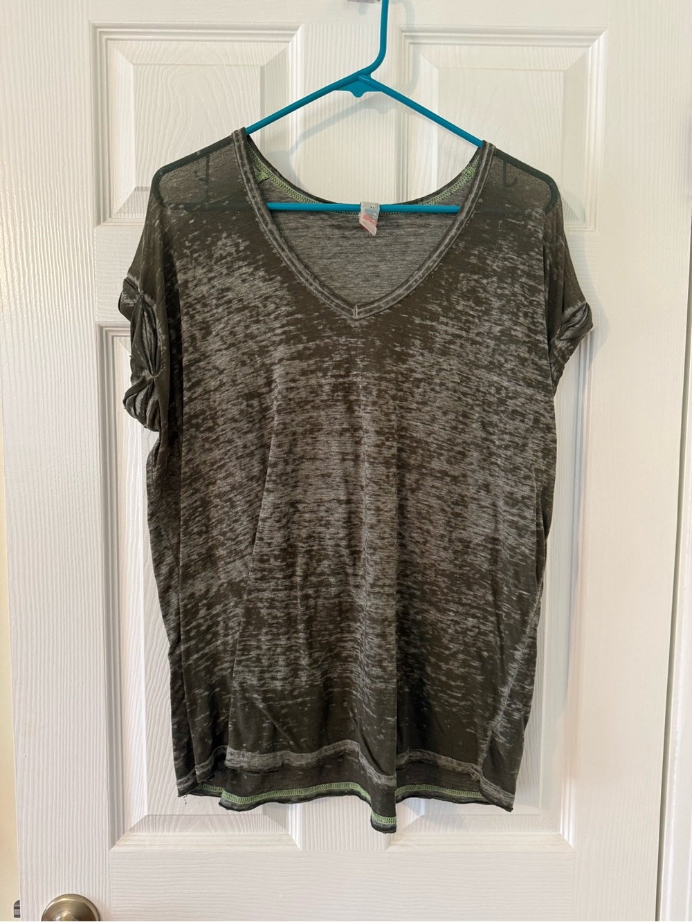Free People Women's V-Neck Burnout Tee - Olive Green